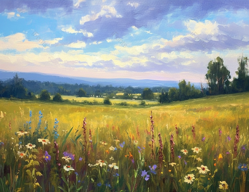 夏日傍晚夕阳日落平原草地森林黄色印象主义油画,插画/手绘图,插画/手绘图库,插画/手绘图下载,插画/手绘